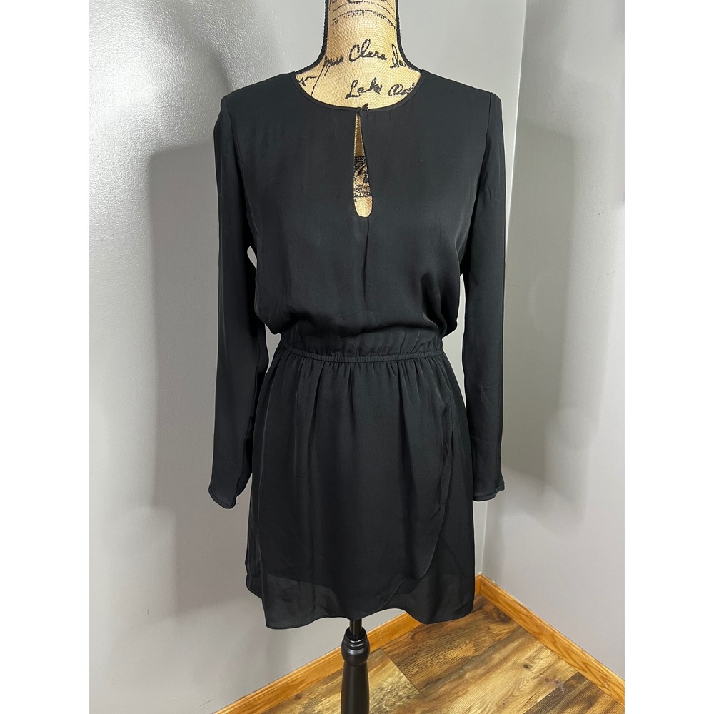Rebecca Minkoff Black Silk Long Sleeve Keyhole Mini Dress Small